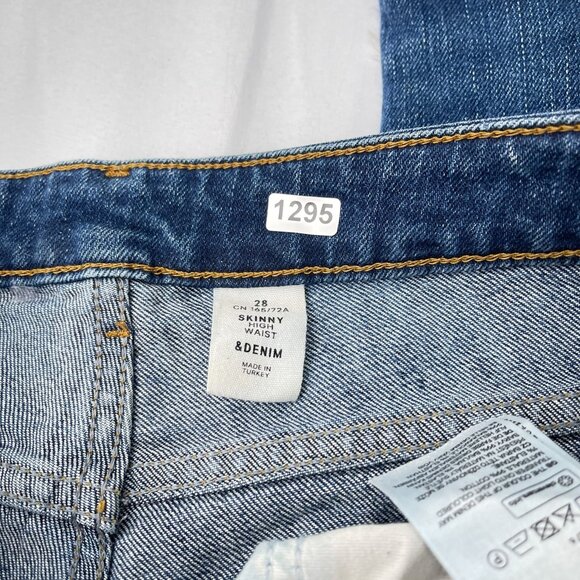 & Denim Skinny High Waist Jeans Ripped Distressed Knee Cuff Hem Blue Womens 28 - Picture 6 of 12